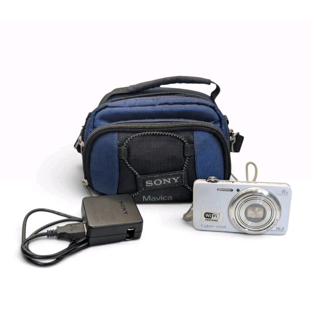 Sony Cyber-shot DSC-WX80 16.2MP Digital Camera White WiFi Bundle Bag Charger